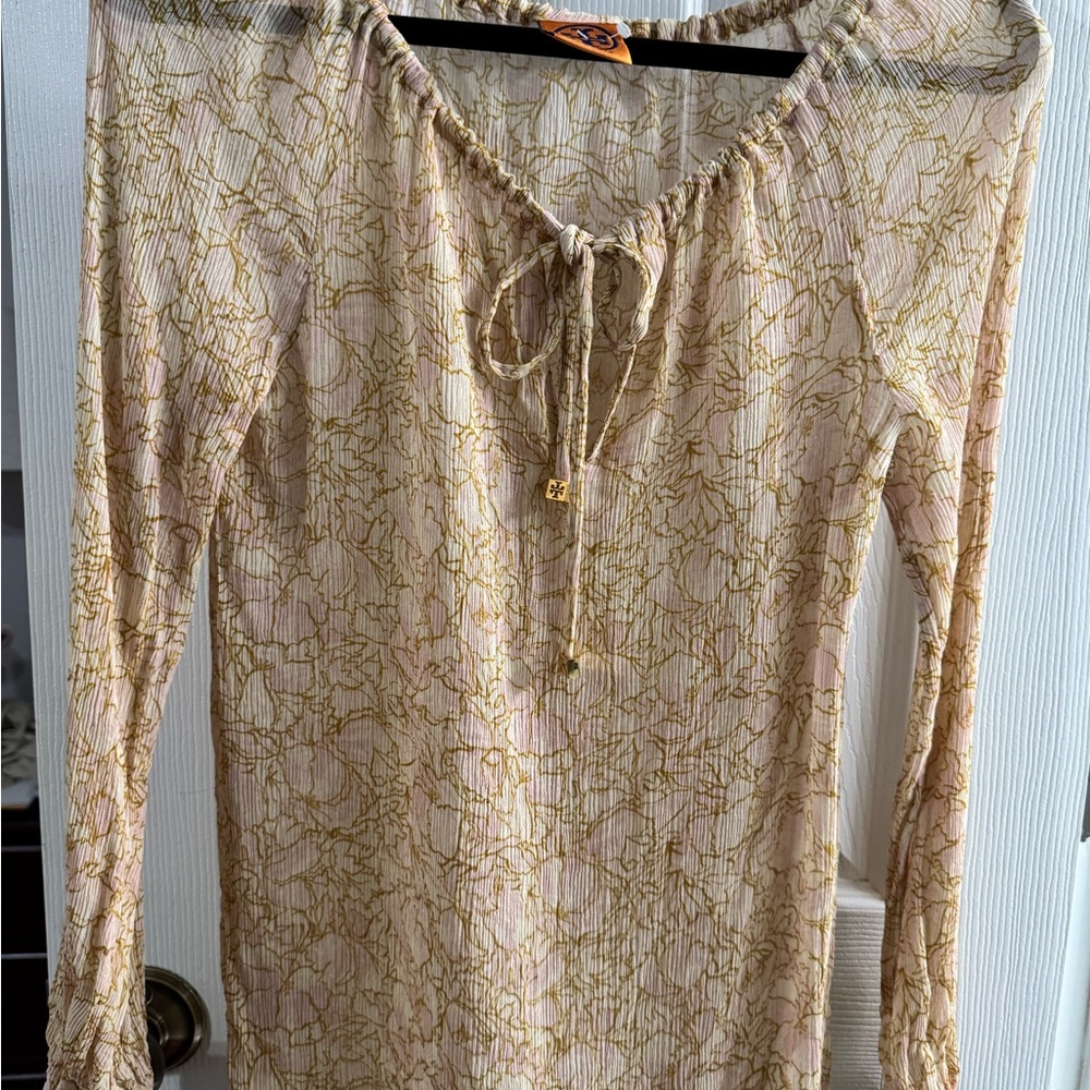 Tory Burch 100% Silk Tie-Neck Long Sleeve Blouse